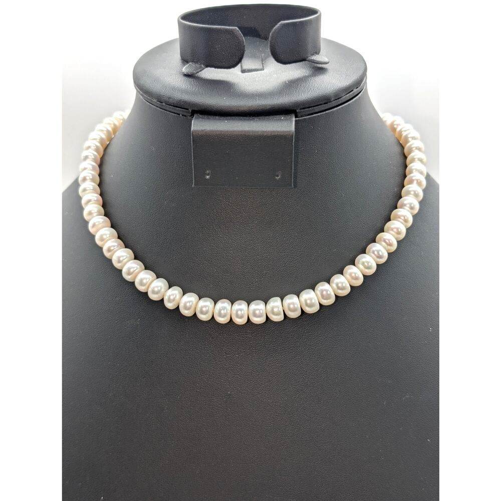 VTG Genuine Large Coin Freshwater Knotted Pearl Strand Gold Tone Slide In Clasp